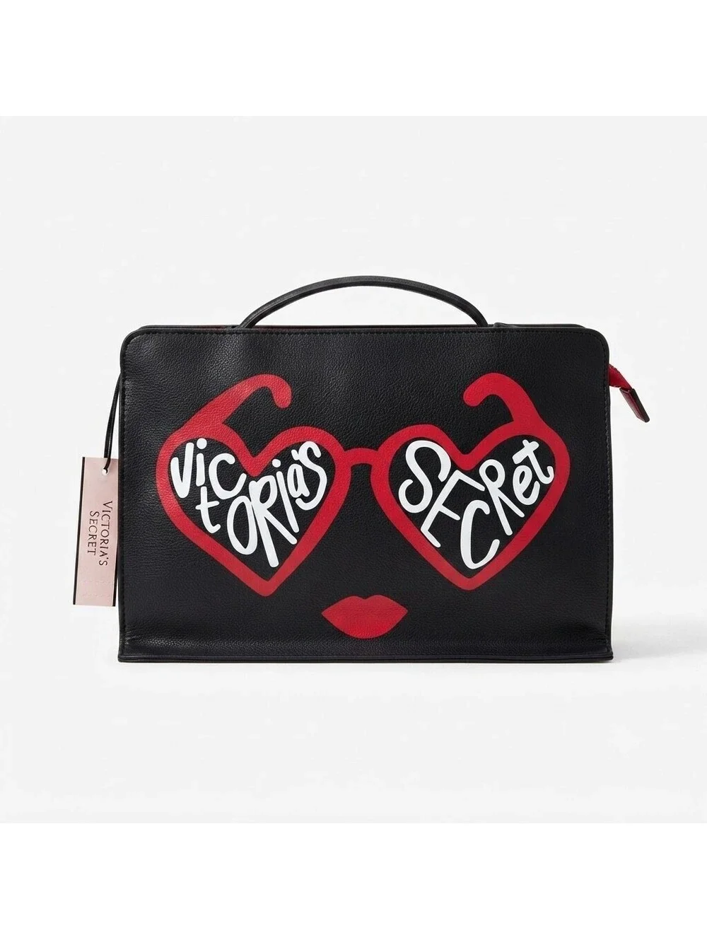 Victoria's Secret Black Wristlet Pouch with Pink and Red Print